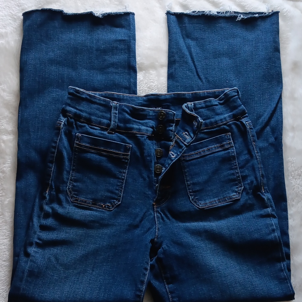 Women's Button Fly Bootcut Blue Jeans
